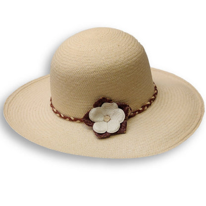 Hand made straw wide brim Size: Medium (22 inches)Body Color: Beige Band Color: Brown & Beige