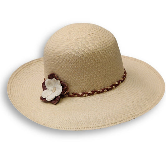 Hand made straw wide brim Size: Medium (22 inches)Body Color: Beige Band Color: Brown & Beige